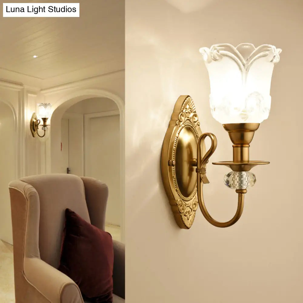 DecorBites™ Contemporary Frosted Glass Petal Wall Lamp with Crystal Deco - Gold Finish