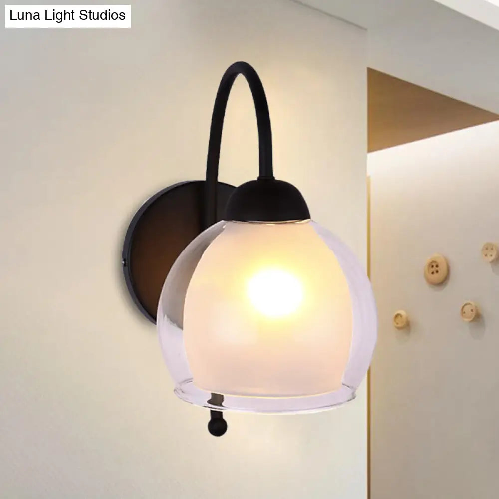 DecorBites™ Contemporary Frosted Glass Wall Sconce in Black with Curvy Metal Arm