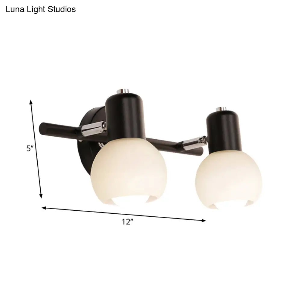 DecorBites™ Contemporary Globe Sconce Light with Metal and Milk Glass, 2/3 Lights, Wall Fixture in Black - Perfect for Living Room Vanity
