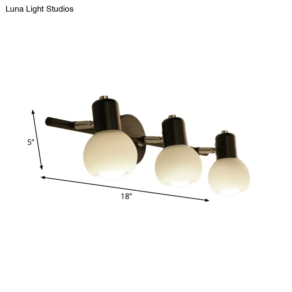 DecorBites™ Contemporary Globe Sconce Light with Metal and Milk Glass, 2/3 Lights, Wall Fixture in Black - Perfect for Living Room Vanity