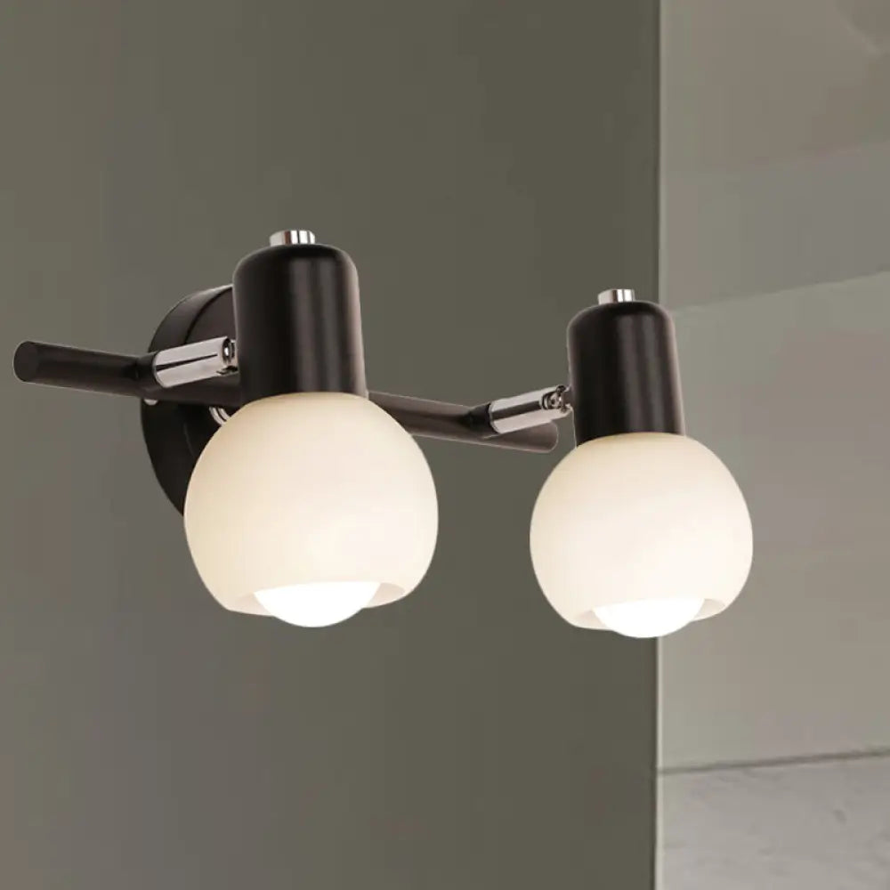 DecorBites™ Contemporary Globe Sconce Light with Metal and Milk Glass, 2/3 Lights, Wall Fixture in Black - Perfect for Living Room Vanity
