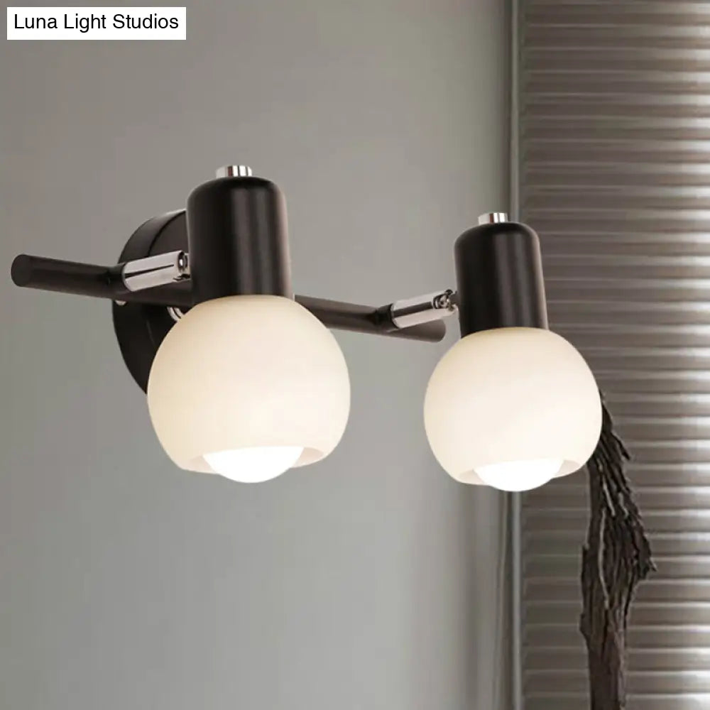 DecorBites™ Contemporary Globe Sconce Light with Metal and Milk Glass, 2/3 Lights, Wall Fixture in Black - Perfect for Living Room Vanity