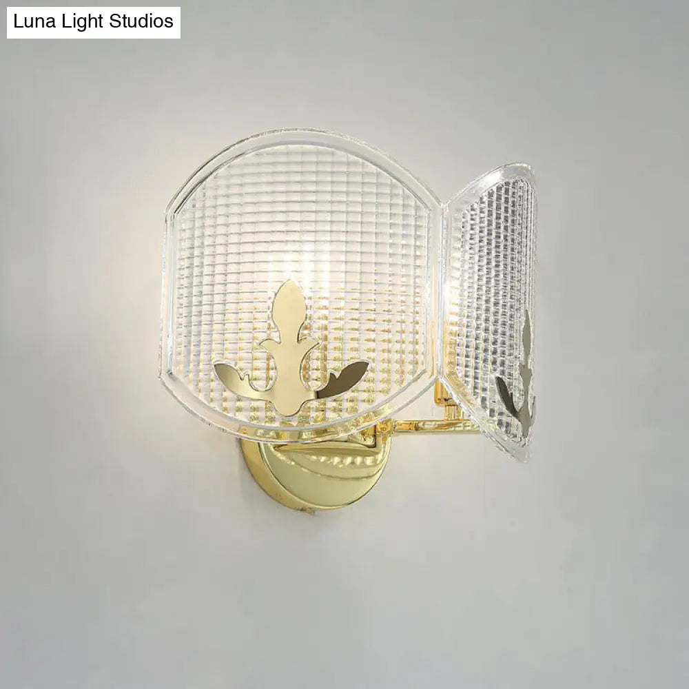 DecorBites™ Contemporary Gold Arc Wall Sconce with Dual Clear Glass Latticed Heads