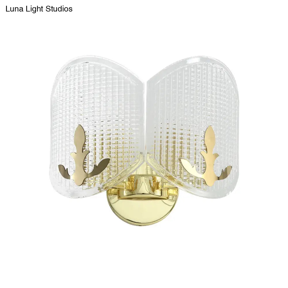 DecorBites™ Contemporary Gold Arc Wall Sconce with Dual Clear Glass Latticed Heads