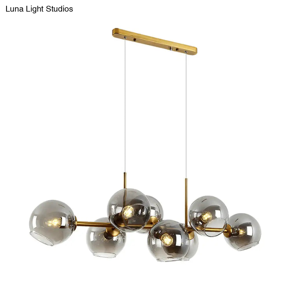 DecorBites™ Contemporary Gold/Black Round Island Lighting with 8 Smoky Glass Heads - Linear Design