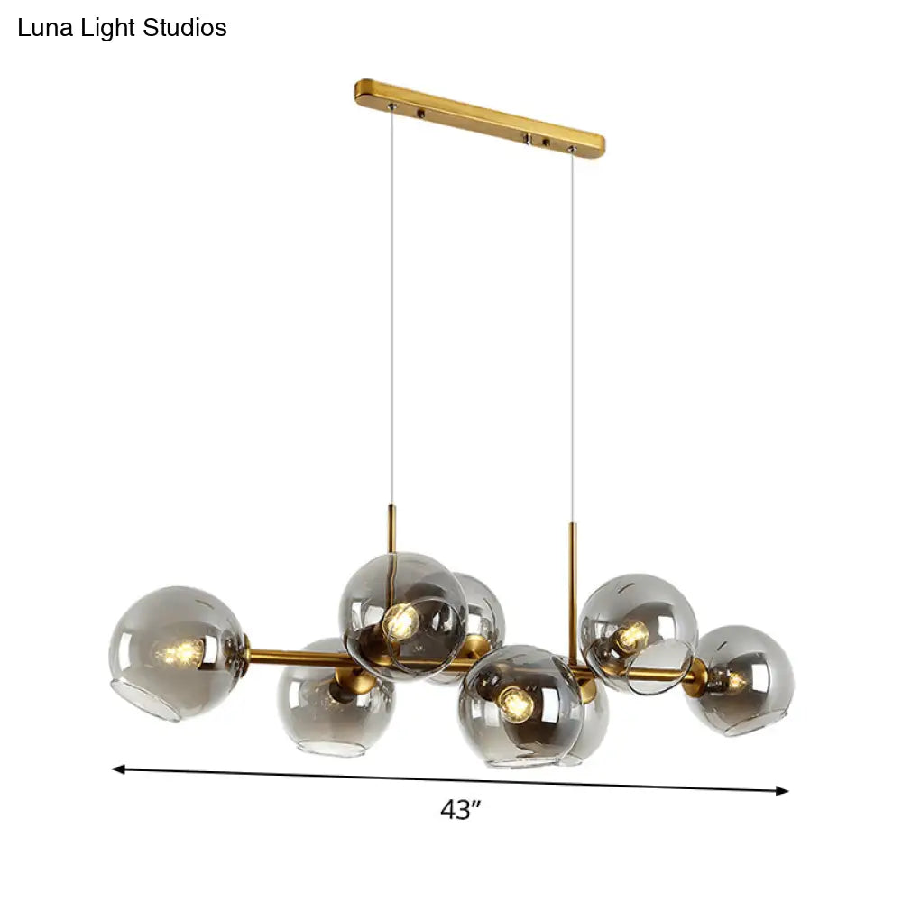 DecorBites™ Contemporary Gold/Black Round Island Lighting with 8 Smoky Glass Heads - Linear Design