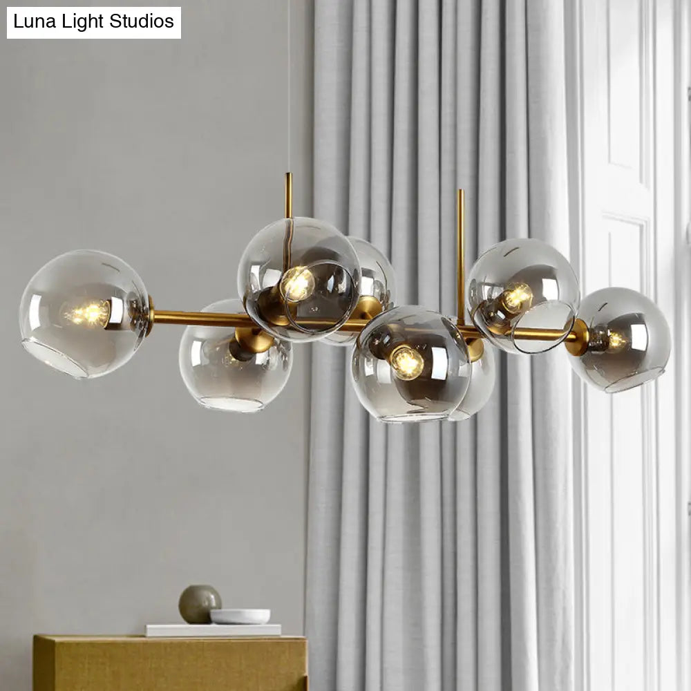 DecorBites™ Contemporary Gold/Black Round Island Lighting with 8 Smoky Glass Heads - Linear Design