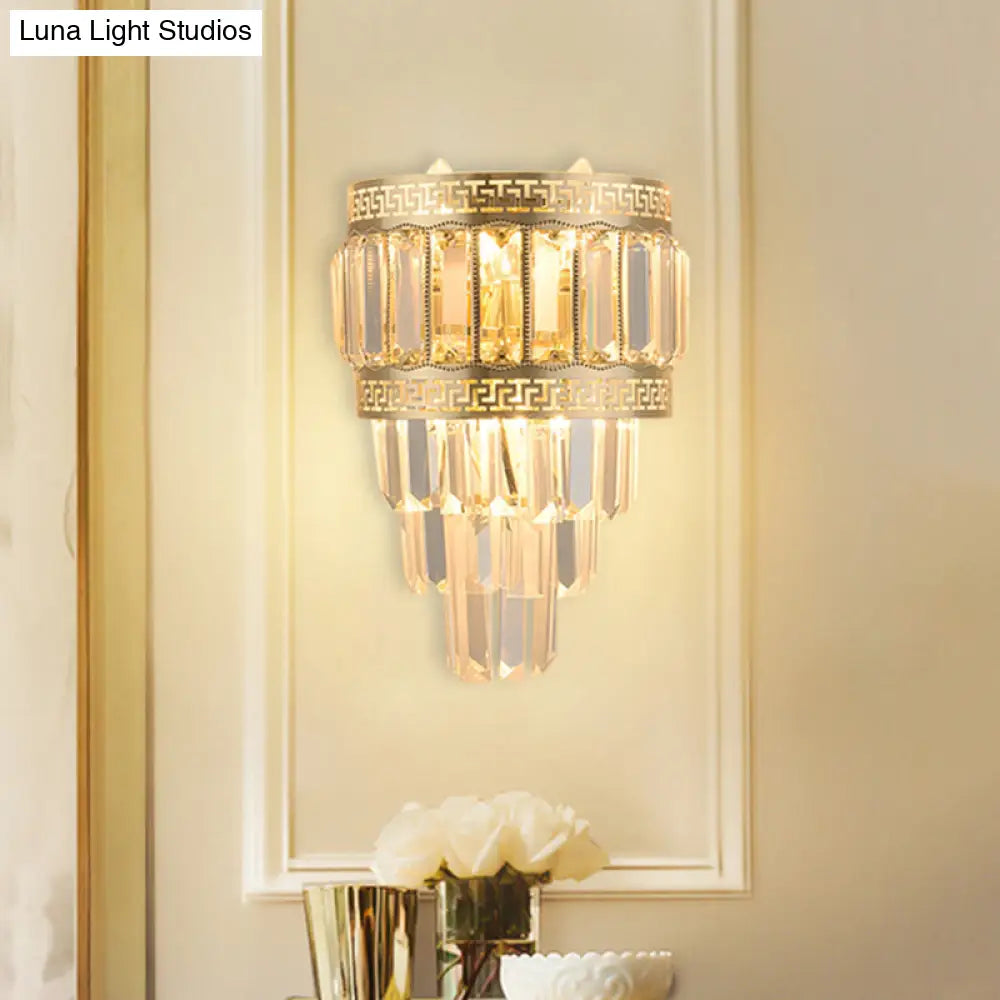 DecorBites™ Contemporary Gold Crystal 3-Head Bedroom Wall Sconce Light