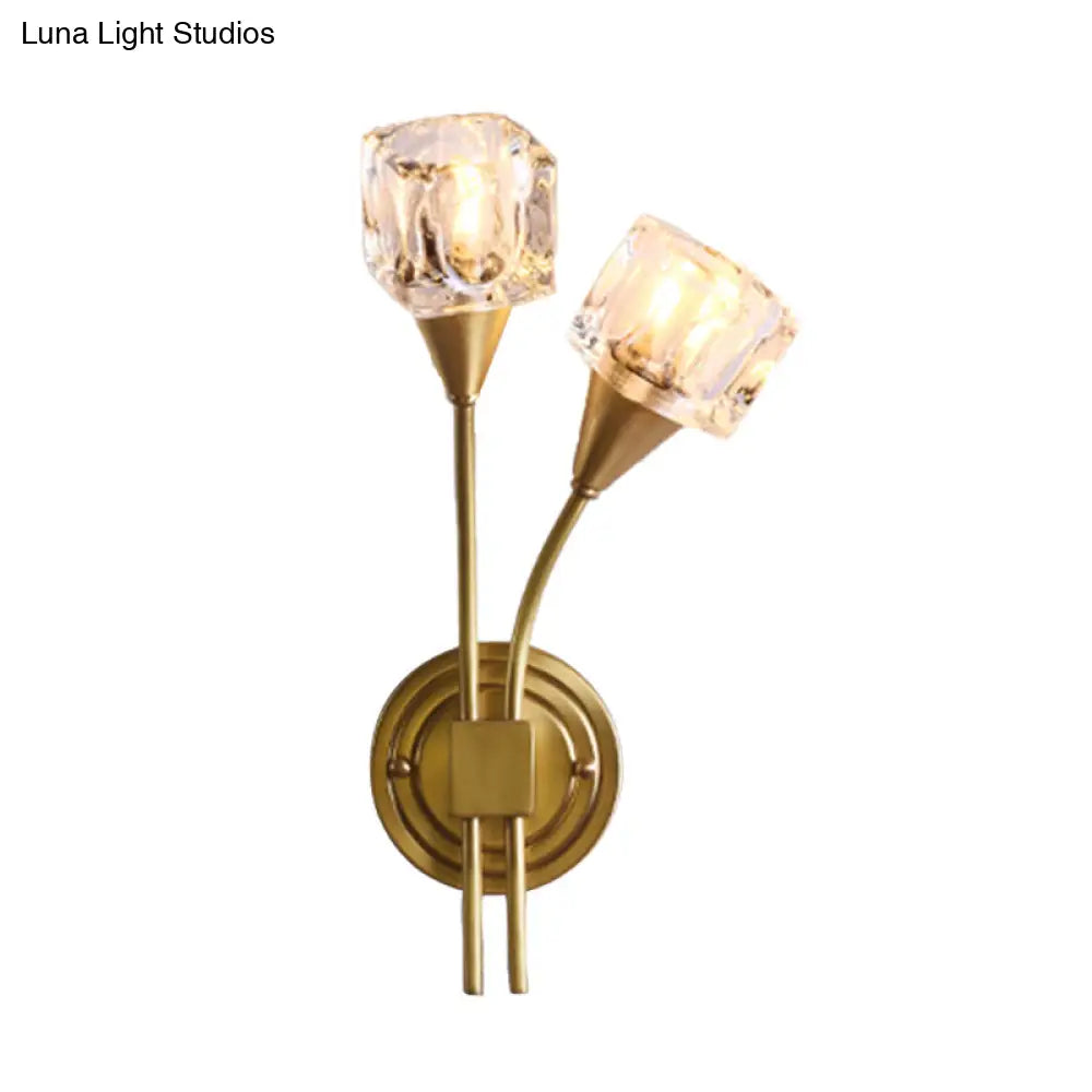 DecorBites™ Contemporary Gold Cube Wall Sconce with Clear Crystal LED Lighting – Perfect for Living Room