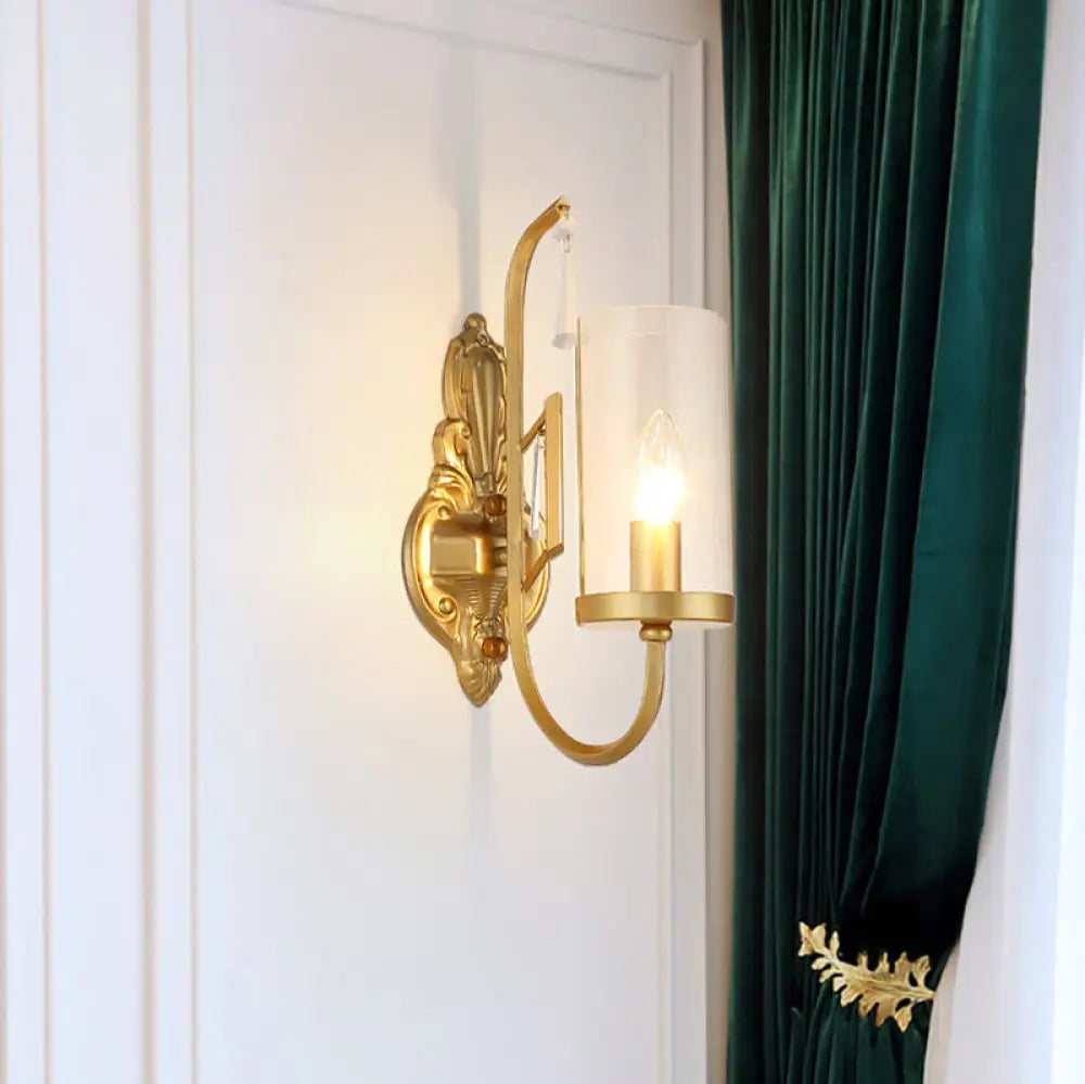 DecorBites™ Contemporary Gold Cylinder Sconce Wall Light with Clear Glass Shade