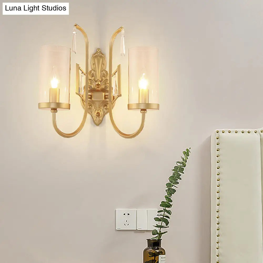DecorBites™ Contemporary Gold Cylinder Sconce Wall Light with Clear Glass Shade