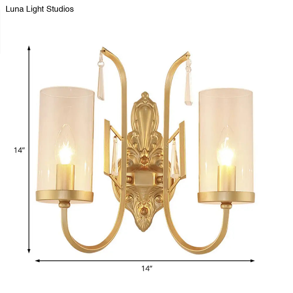 DecorBites™ Contemporary Gold Cylinder Sconce Wall Light with Clear Glass Shade