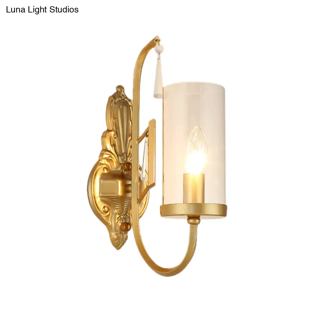 DecorBites™ Contemporary Gold Cylinder Sconce Wall Light with Clear Glass Shade