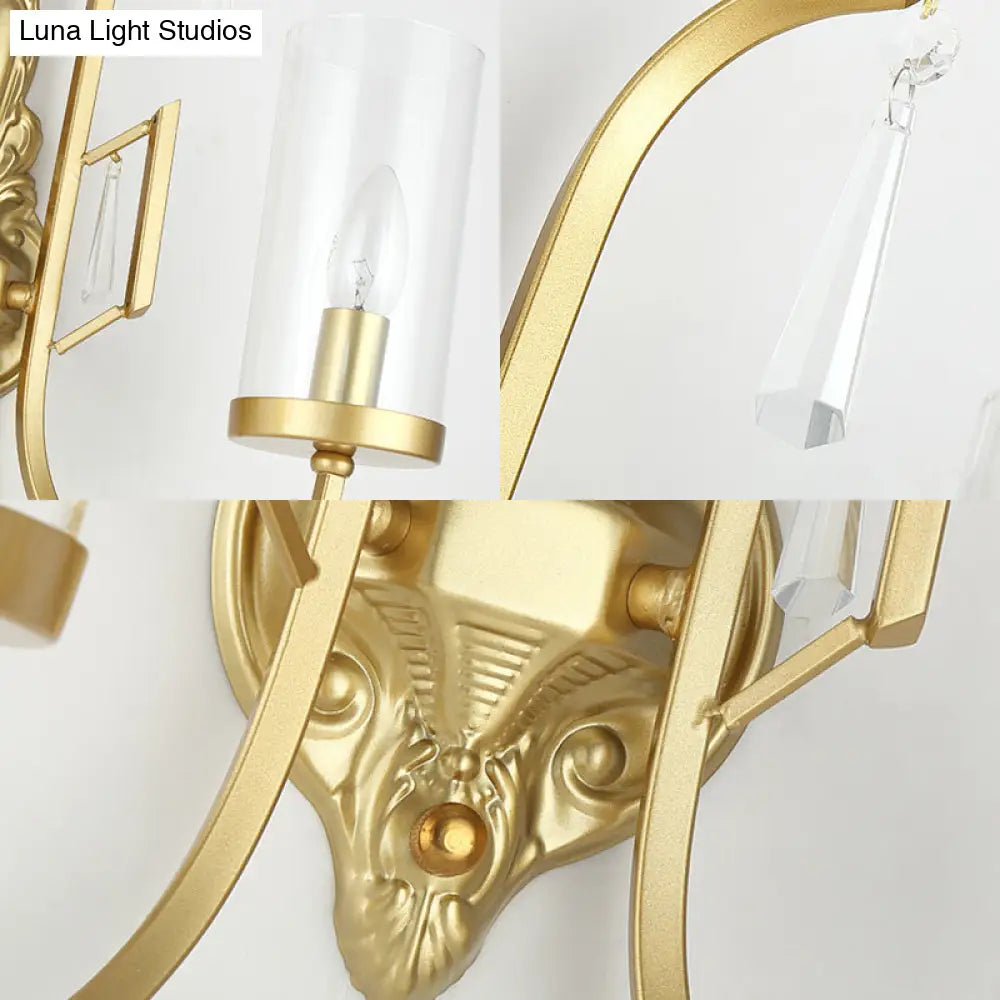 DecorBites™ Contemporary Gold Cylinder Sconce Wall Light with Clear Glass Shade