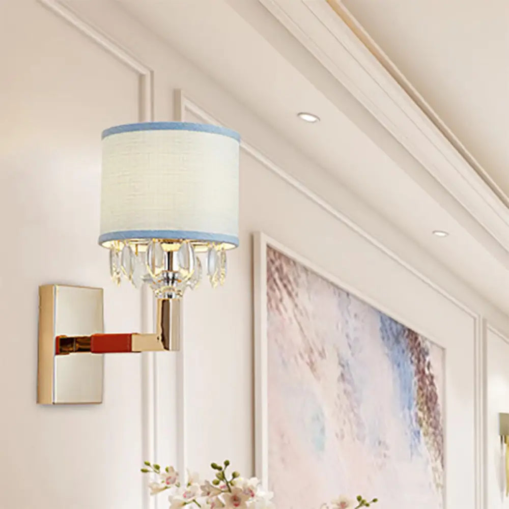 DecorBites™ Contemporary Gold Drum Fabric Shade Wall Sconce with Crystal Deco - 1 Bulb Wall Light