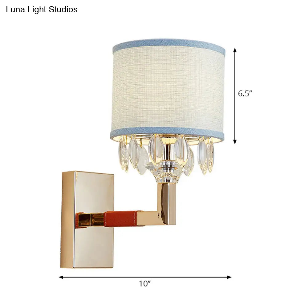 DecorBites™ Contemporary Gold Drum Fabric Shade Wall Sconce with Crystal Deco - 1 Bulb Wall Light