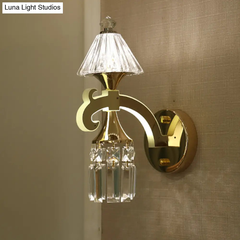 DecorBites™ Contemporary Gold Finish Conic Wall Sconce with Crystal Draping - Metal Mount Light