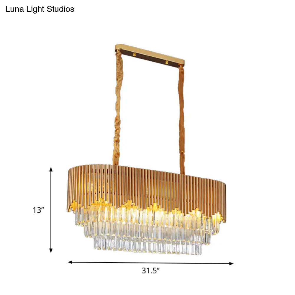 DecorBites™ Contemporary Gold Finish Island Lighting with 8 Bulbs, Faceted Crystal Blocks, and Oval Hanging Design