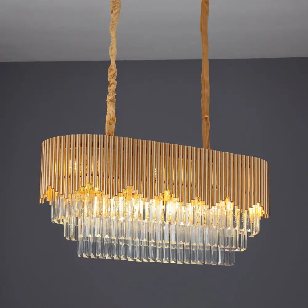 DecorBites™ Contemporary Gold Finish Island Lighting with 8 Bulbs, Faceted Crystal Blocks, and Oval Hanging Design