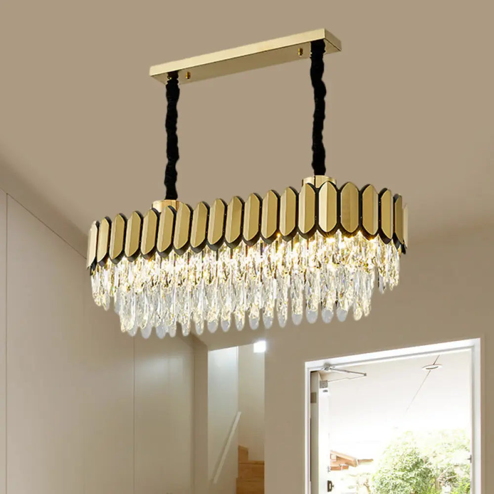 DecorBites™ Contemporary Gold Finish Oval Island Light with Clear Crystal Shuttles and LED Bulbs
