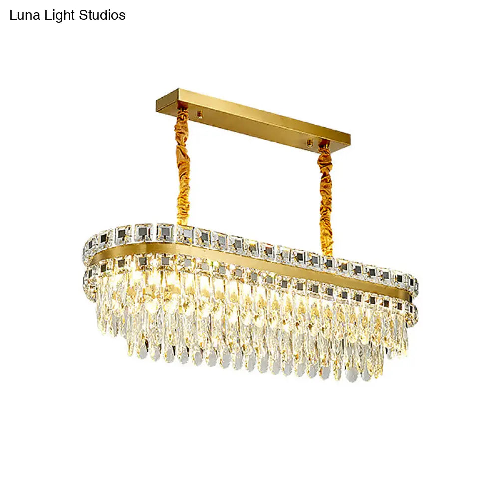 DecorBites™ Contemporary Gold LED Crystal Tiered Island Light Fixture - Stylish Oblong Hanging Lamp for Table