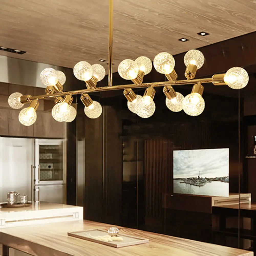 DecorBites™ Contemporary Gold Linear LED Island Lighting - 18 Lights Hanging Ceiling Lamp with Ribbing Glass Shade