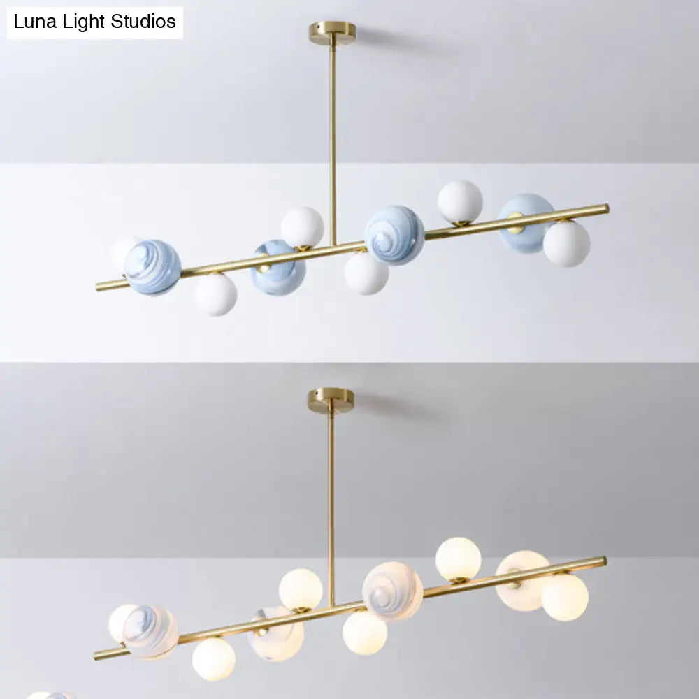 DecorBites™ Contemporary Gold Metal Island Pendant Light with Glass Sphere for Dining Table