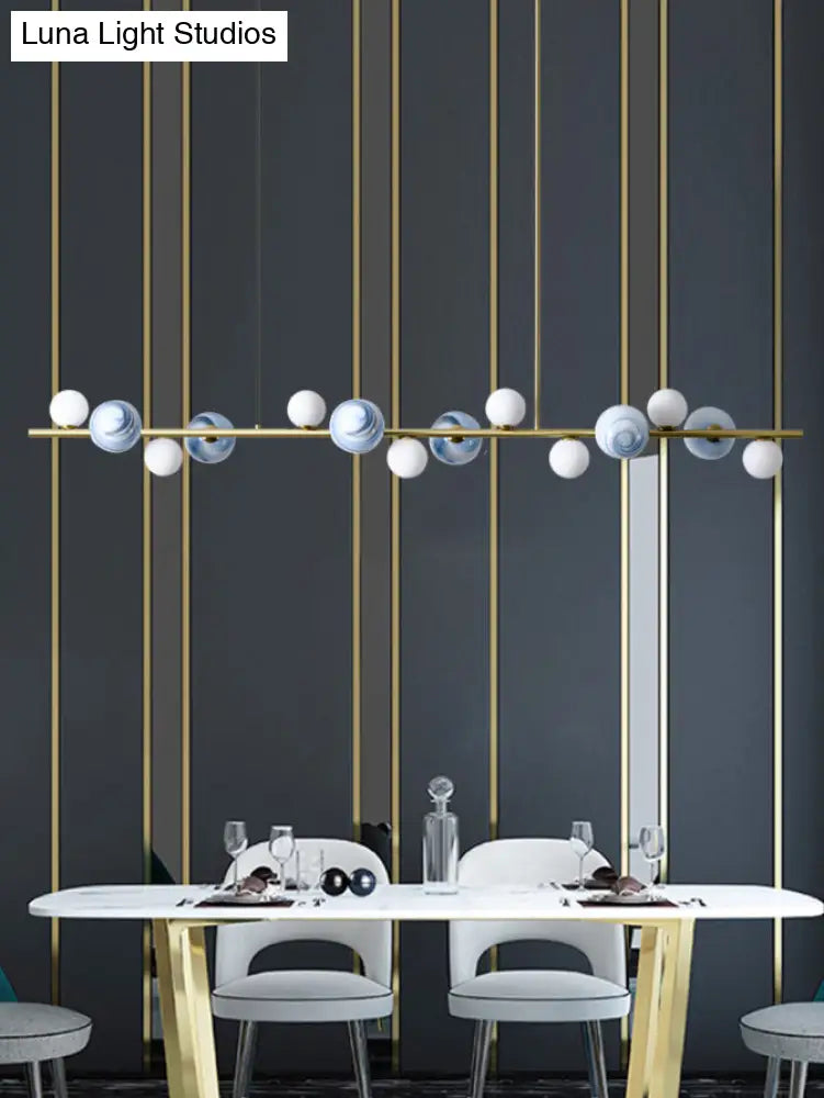 DecorBites™ Contemporary Gold Metal Island Pendant Light with Glass Sphere for Dining Table