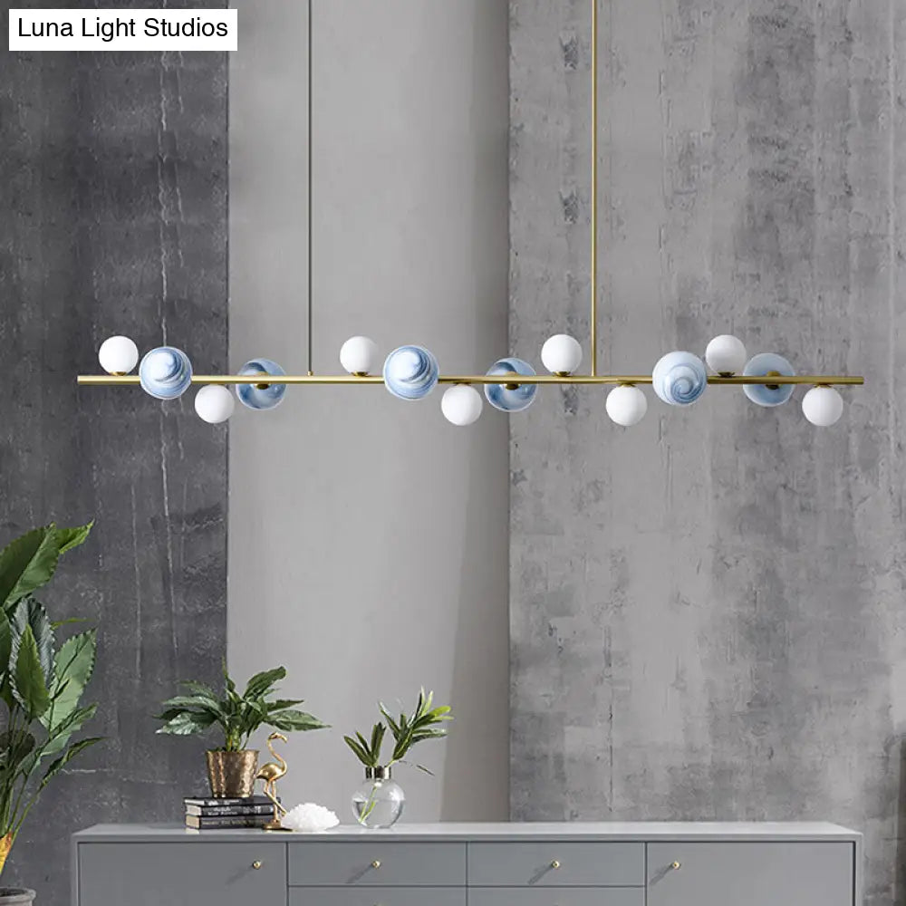 DecorBites™ Contemporary Gold Metal Island Pendant Light with Glass Sphere for Dining Table