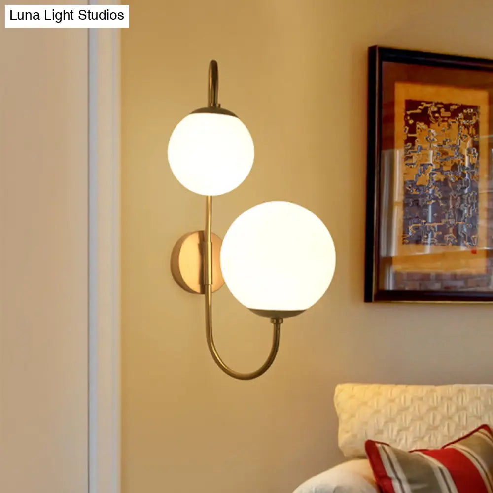 DecorBites™ Contemporary Gold Metal Wall Sconce with Opal Glass Shade - 2 Bulb Arm Design