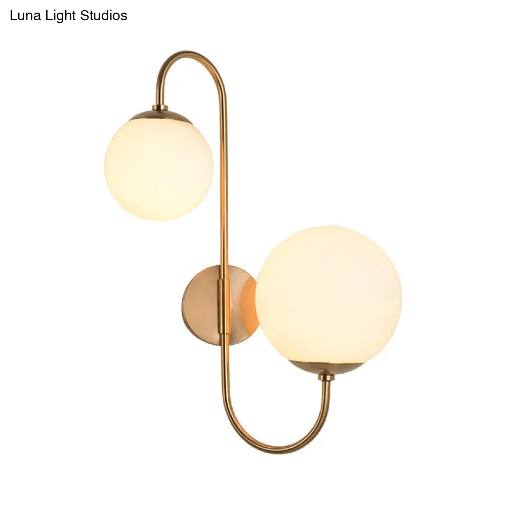 DecorBites™ Contemporary Gold Metal Wall Sconce with Opal Glass Shade - 2 Bulb Arm Design