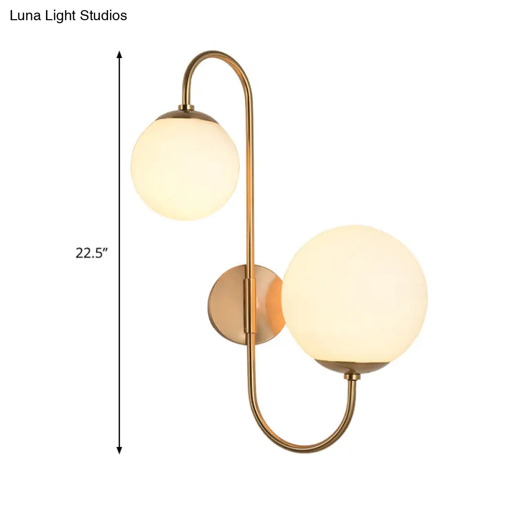 DecorBites™ Contemporary Gold Metal Wall Sconce with Opal Glass Shade - 2 Bulb Arm Design