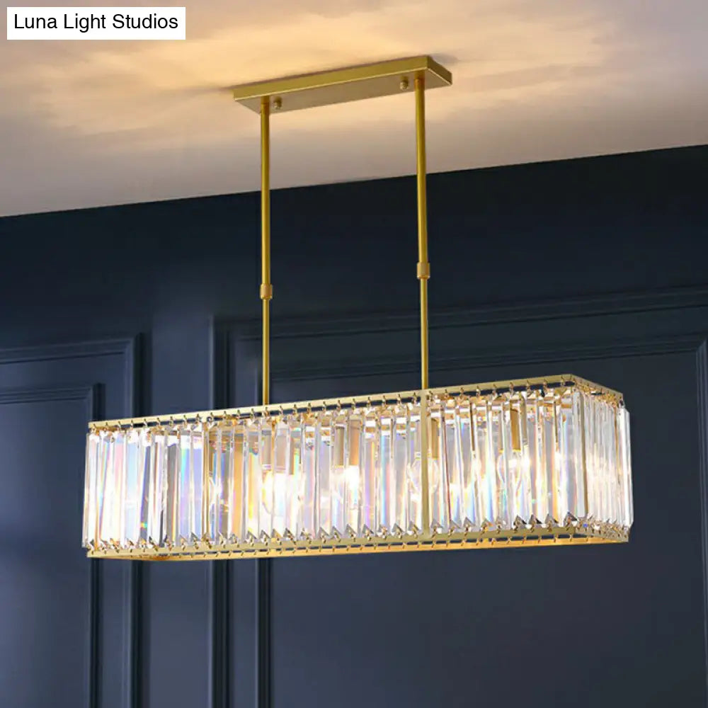 DecorBites™ Contemporary Gold Rectangular Island Pendant Light with Tri-Prism Crystal Accents - 3 Bulbs - Dining Room Ceiling Fixture