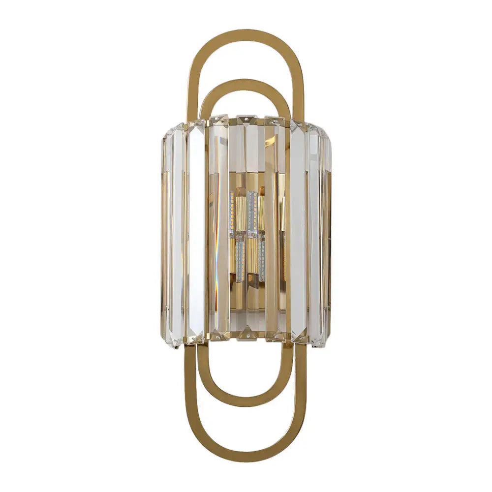DecorBites™ Contemporary Gold Wall Sconce with Tri-Sided Glass Rods - 2 Light Cylinder Fixture for Bedroom