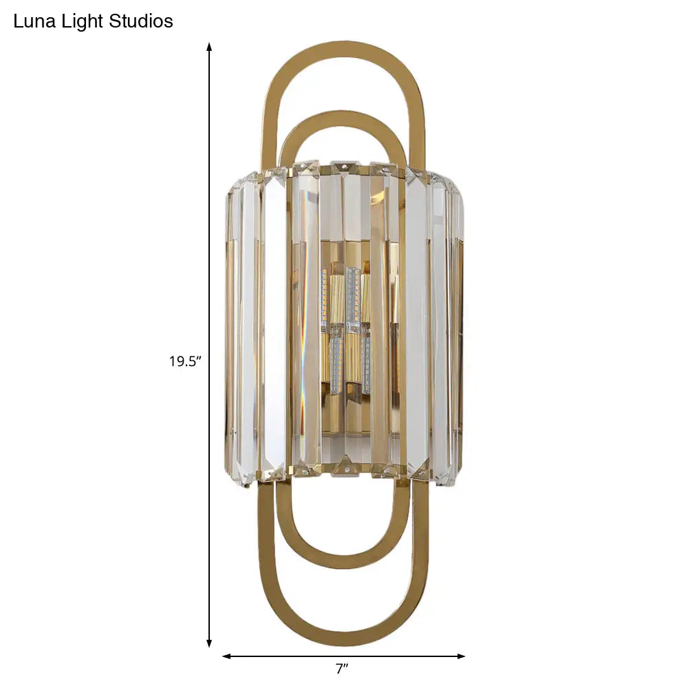 DecorBites™ Contemporary Gold Wall Sconce with Tri-Sided Glass Rods - 2 Light Cylinder Fixture for Bedroom