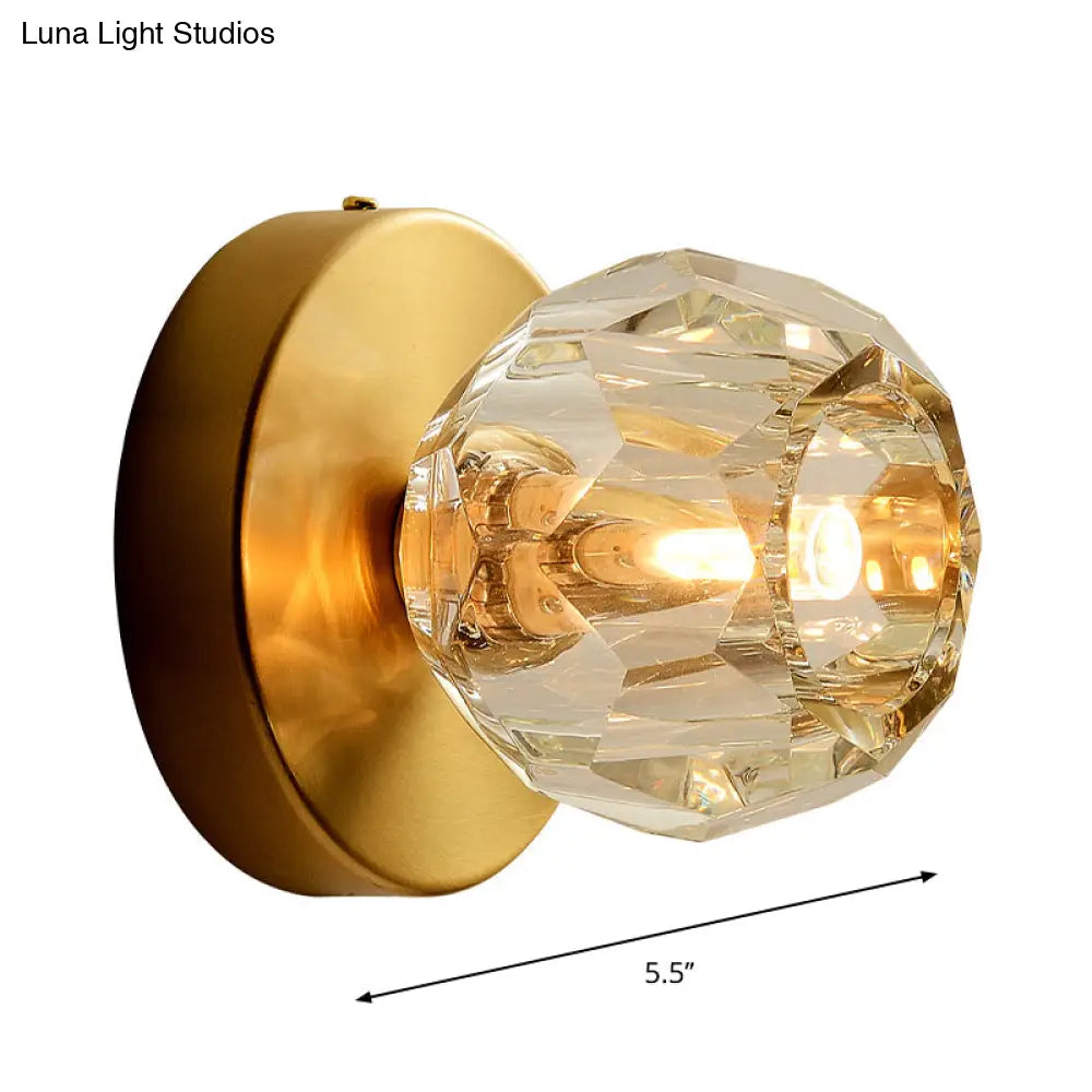 DecorBites™ Contemporary Golden Wall Mount Lamp for Living Room with Faceted Glass Shade