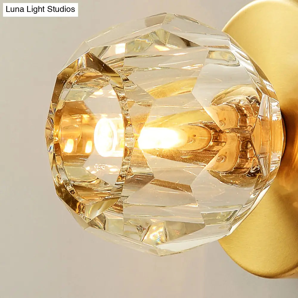 DecorBites™ Contemporary Golden Wall Mount Lamp for Living Room with Faceted Glass Shade
