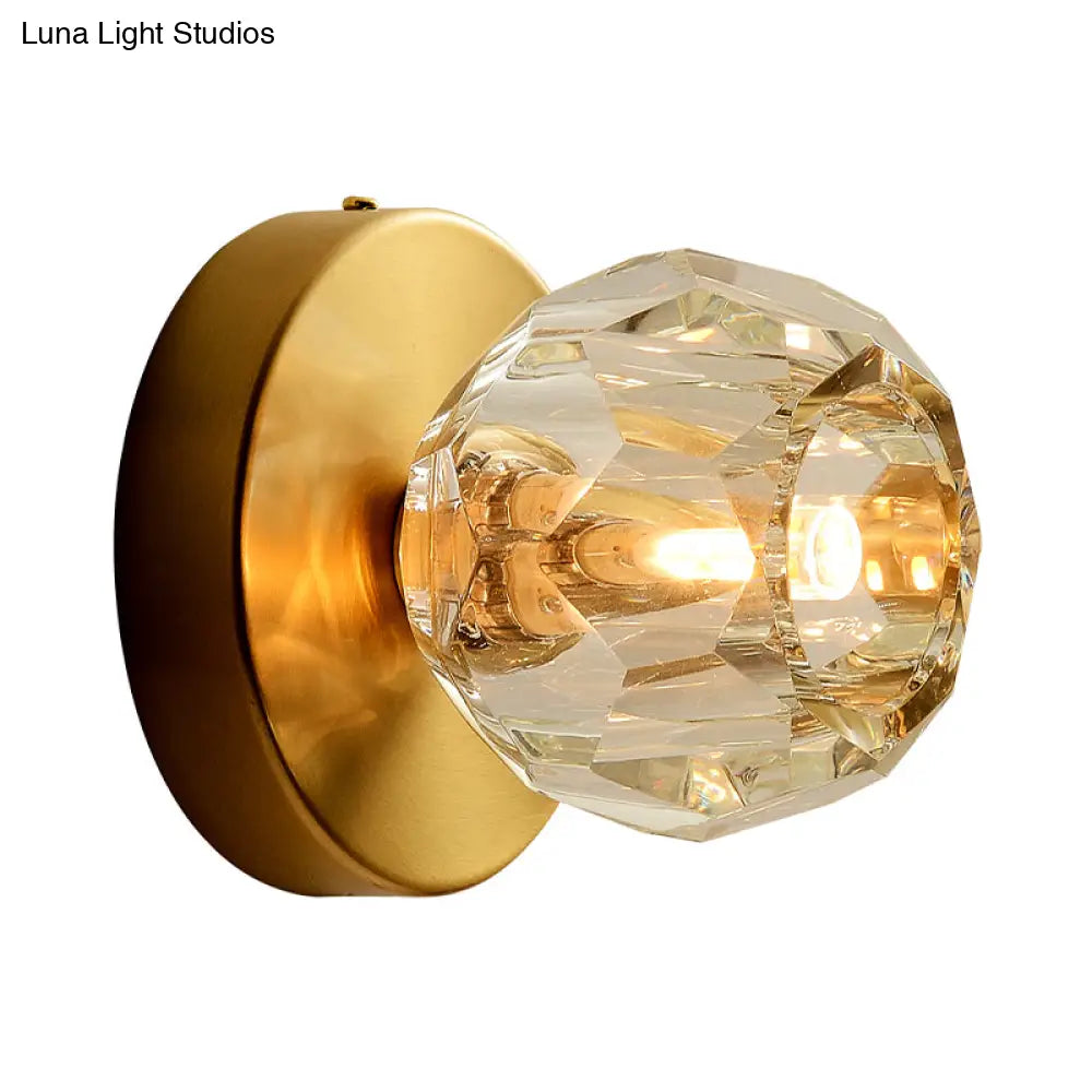DecorBites™ Contemporary Golden Wall Mount Lamp for Living Room with Faceted Glass Shade