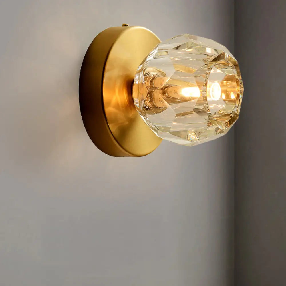 DecorBites™ Contemporary Golden Wall Mount Lamp for Living Room with Faceted Glass Shade