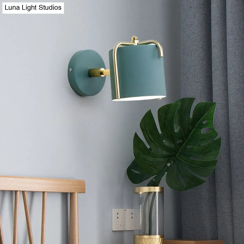 DecorBites™ Contemporary Green/Grey Sconce with Tube Metal Shade for Bedroom Wall Lighting