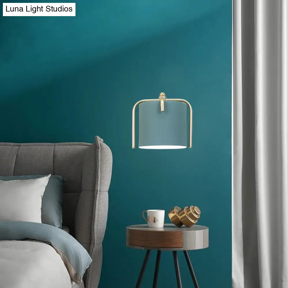 DecorBites™ Contemporary Green/Grey Sconce with Tube Metal Shade for Bedroom Wall Lighting