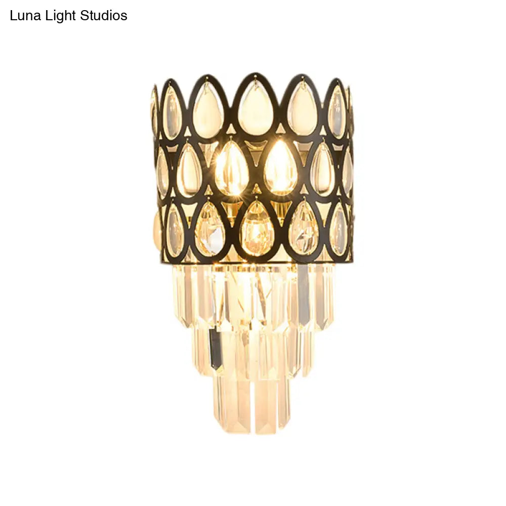 DecorBites™ Contemporary Grid Wall Mount Teardrop Crystal Light - 3 Lights - Black/Gold Sconce Lamp Fixture