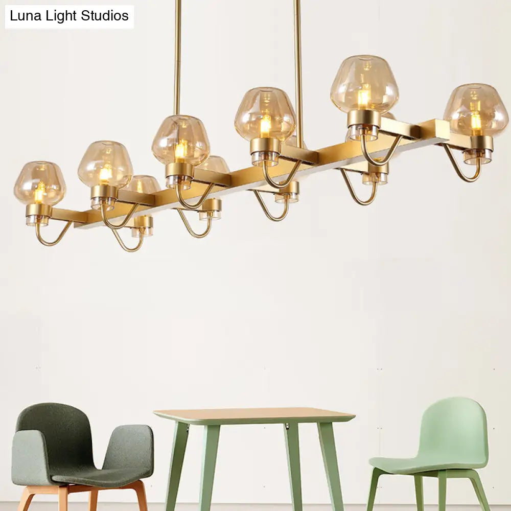 DecorBites™ Contemporary Island Lamp: 10 Glass Bulbs in Clear/Amber/Smoke Suspended Fixture - Black/Brass for Bedroom