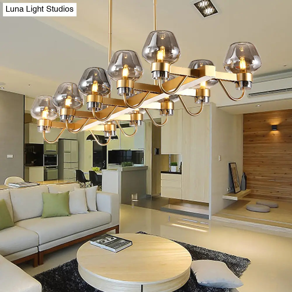 DecorBites™ Contemporary Island Lamp: 10 Glass Bulbs in Clear/Amber/Smoke Suspended Fixture - Black/Brass for Bedroom