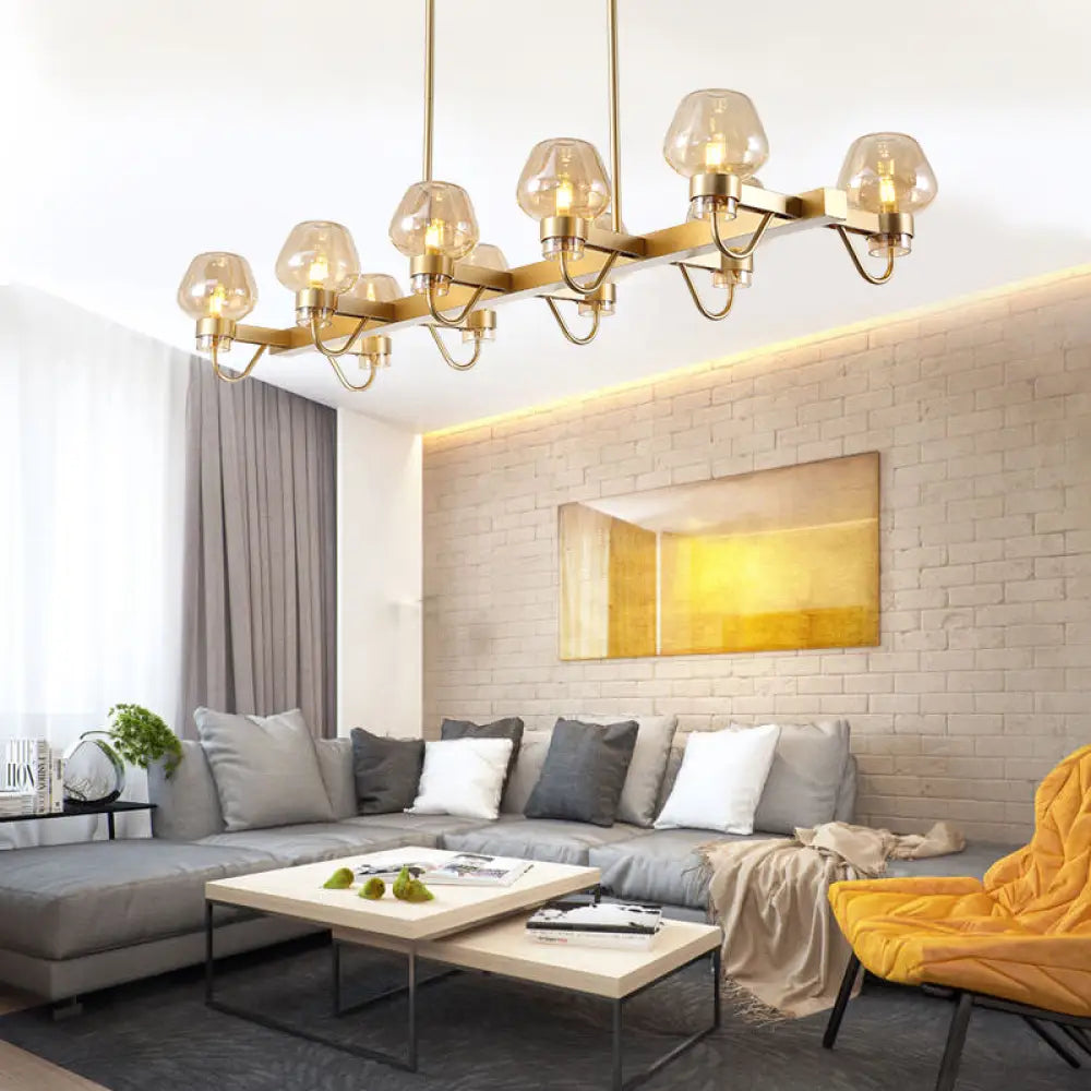 DecorBites™ Contemporary Island Lamp: 10 Glass Bulbs in Clear/Amber/Smoke Suspended Fixture - Black/Brass for Bedroom