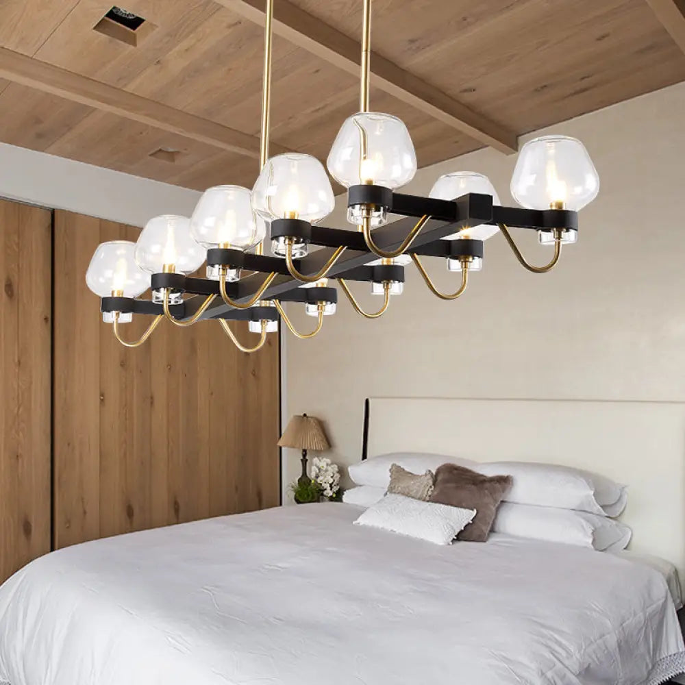 DecorBites™ Contemporary Island Lamp: 10 Glass Bulbs in Clear/Amber/Smoke Suspended Fixture - Black/Brass for Bedroom