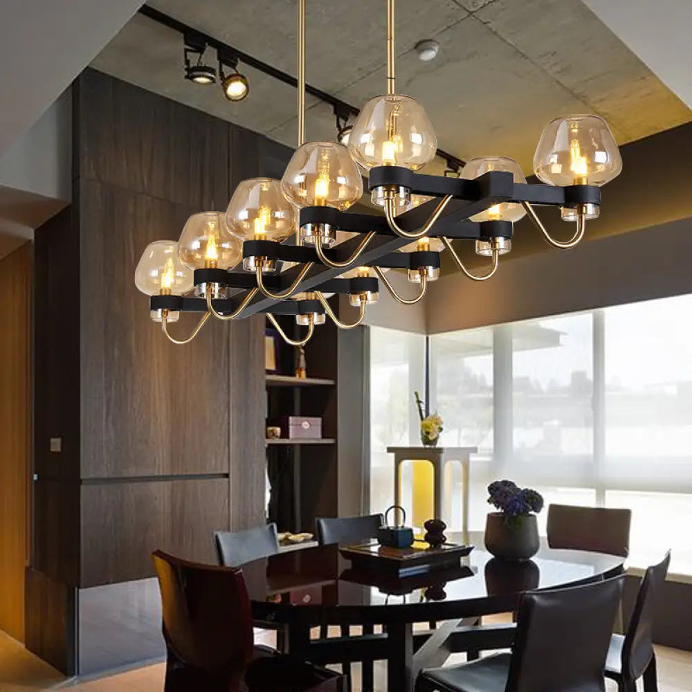 DecorBites™ Contemporary Island Lamp: 10 Glass Bulbs in Clear/Amber/Smoke Suspended Fixture - Black/Brass for Bedroom