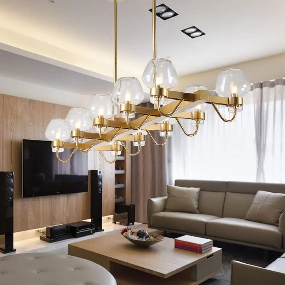 DecorBites™ Contemporary Island Lamp: 10 Glass Bulbs in Clear/Amber/Smoke Suspended Fixture - Black/Brass for Bedroom