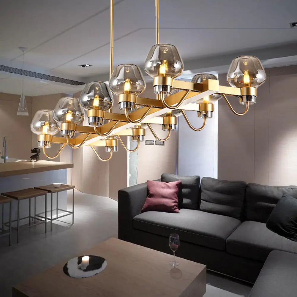 DecorBites™ Contemporary Island Lamp: 10 Glass Bulbs in Clear/Amber/Smoke Suspended Fixture - Black/Brass for Bedroom