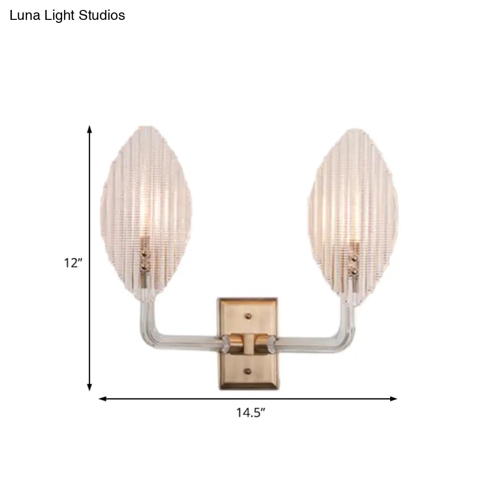 DecorBites™ Contemporary Leaf Textured Glass Wall Sconce with Brass Backplate - 1/2 Lights for Living Room